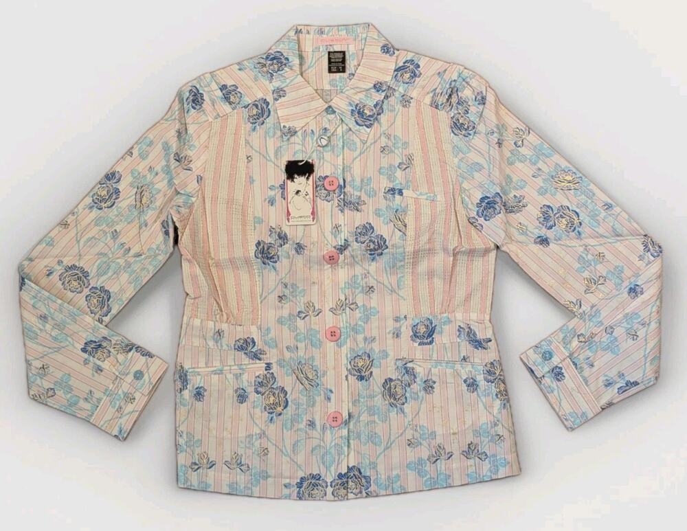 Custo Barcelona NWT Floral Stripe Jacket Blazer Gold Thread Spain EU 40 US 6 Y2K